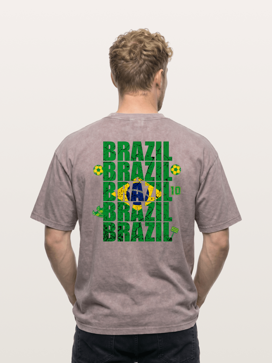 Brazil Cracked Text Collage Art Washed T-shirt