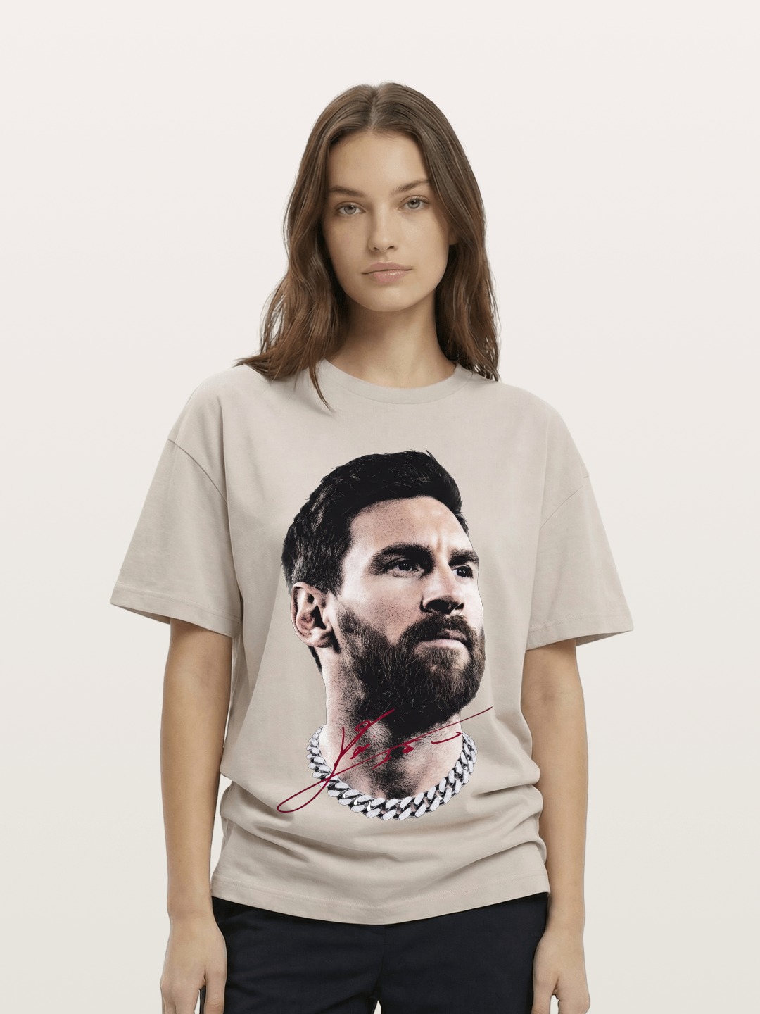 Messi Black White Signature Portrait Cotton T-shirt
