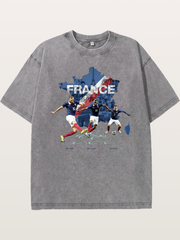 France Football Stars With Map Washed T-shirt