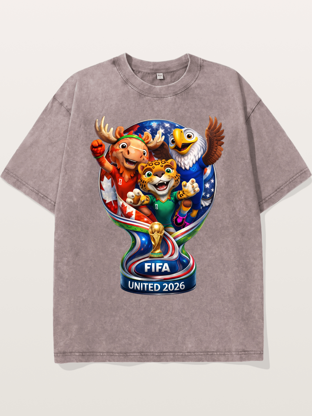World Cup Mascots Globe Design Washed T-shirt