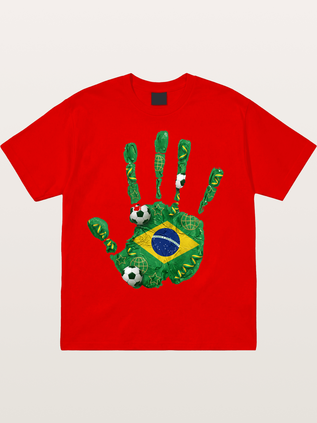 Brazil Flag Hand Soccer Art Cotton T-shirt