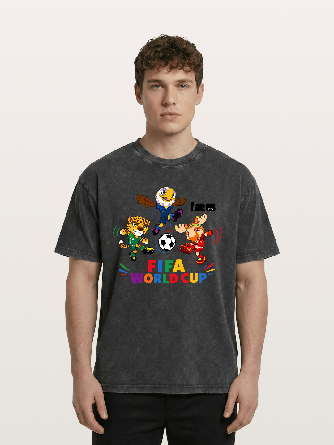FIFA World Cup Mascots Print Washed T-shirt