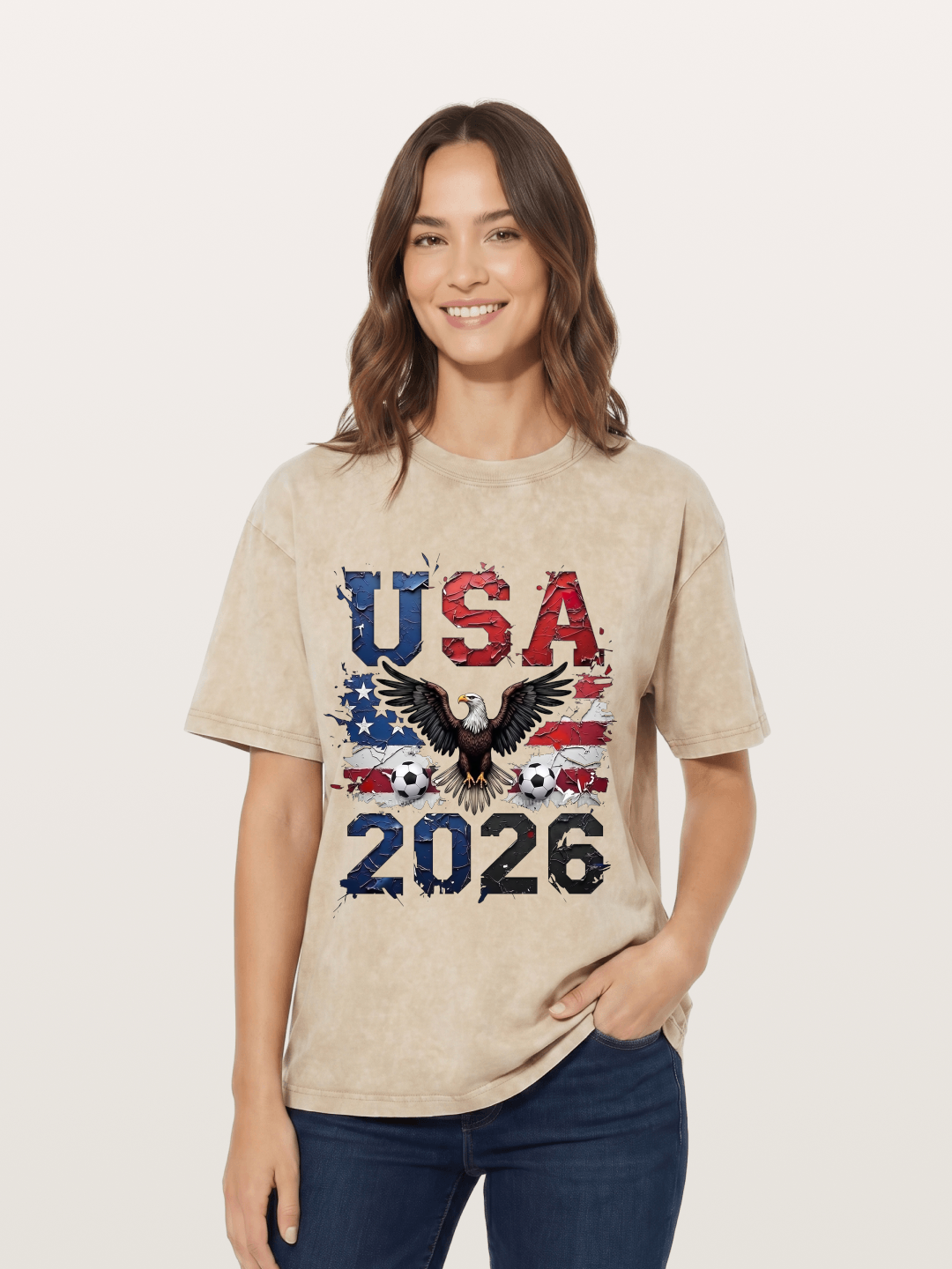 USA 2026 Bald Eagle Soccer Design Washed T-shirt