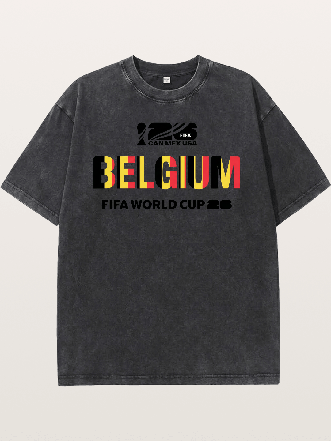 Belgium 2026 Flag Pattern Print Washed T-shirt
