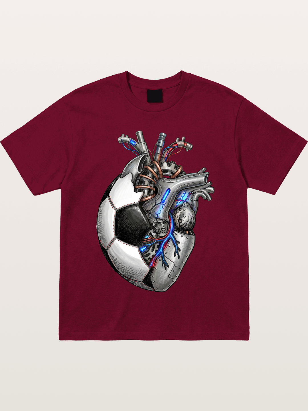 Mechanical Football Heart Print Gildan T-shirt
